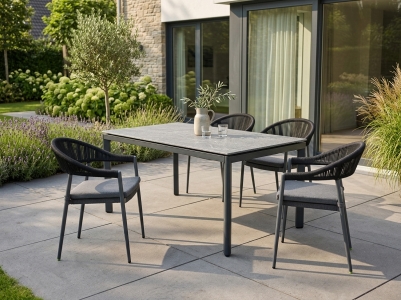 MWH Camarillo-Alutapo Gartenm&ouml;belset, 4 Stapelsessel und 1 Tisch 160x95cm