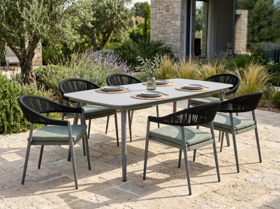 MWH Ropero-Camarillo Gartenm&ouml;belset, 6 Stapelsessel und 1 Tisch 210x105cm