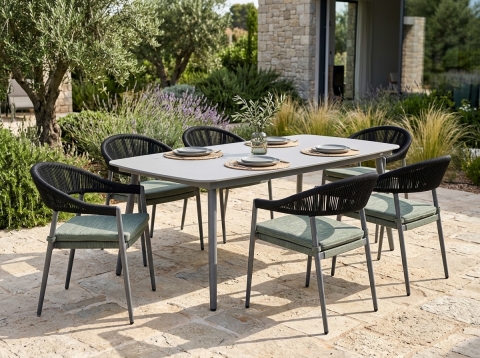 MWH Ropero-Camarillo Gartenmöbelset, 6 Stapelsessel und 1 Tisch 210x105cm
