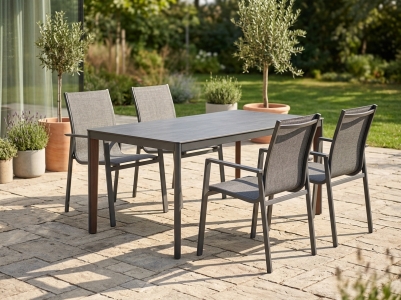 MWH Prado-Catala Gartenm&ouml;belset, 4 Stapelsessel und 1 Tisch 160x95cm
