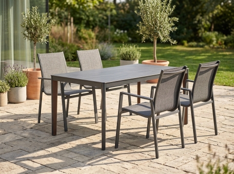 MWH Prado-Catala Gartenmöbelset, 4 Stapelsessel und 1 Tisch 160x95cm