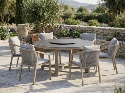 Creador Kanto Gartenm&ouml;belgruppe, 6 Stapelsessel und 1 Tisch rund 159cm mit Drehteller