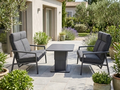 MWH Focosa Gartenm&ouml;belset, 2 Sofa mit verstellb. R&uuml;ckenlehne und 1 Loungetisch h&ouml;henverst. 130x75x64cm
