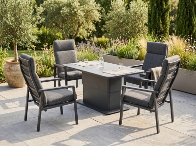 MWH Focosa Gartenm&ouml;belset-2 anthrazit, 4 Sessel mit verstellb. R&uuml;ckenteil, 1 Loungetisch 130x75x64cm h&ouml;henverstellbar
