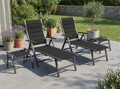 MWH Richmond-Reno Gartenliegenset eisengrau, 2 Klappliegen R&uuml;ckenlehne verstellbar und  2 Hocker