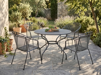MWH Verso-Elegance Gartenm&ouml;belset Aluminium iron grey, 4 Sessel und 1 Tisch rund 105cm