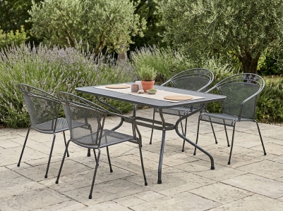 MWH Elegance-Verso Gartenm&ouml;belset Aluminium Iron grey, 4 Stapelsessel und 1 Tisch 145x90cm