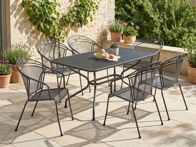 MWH Verso-Elegance Gartenm&ouml;belset Aluminium iron grey, 6 Stapelsessel und 1 Tisch 145x90cm