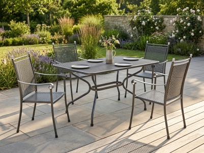 MWH Excelsior-Verso Gartenm&ouml;belset, Aluminium Iron Grey, 4 Stapelsessel und 1 Tisch 145x90cm