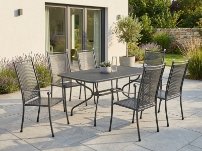 MWH Excelsior-Verso Gartenm&ouml;belset, 6 Hochlehner-Sessel und 1 Tisch 145x90cm Aluminium iron grey