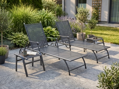 MWH Excelsior-Reno Gartenliegenset eisengrau, 2 Rolliegen und 2 Hocker