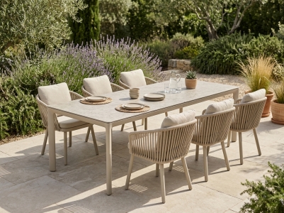 MWH Nomad-Vila Nova Gartenm&ouml;belset sand, 6 Sessel und 1 Ausziehtisch 207-272x90x74cm