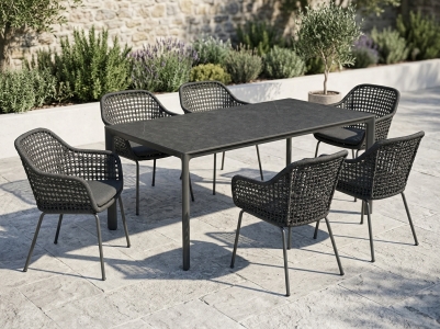 MWH Nomad-Pulse Gartenm&ouml;belset anthrazit, 6 Sessel und 1 Tisch 208x100x75cm