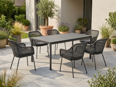 MWH Nomad-Pulse Gartenm&ouml;belset anthrazit, 6 Sessel und 1 Ausziehtisch 207-272x90x74cm