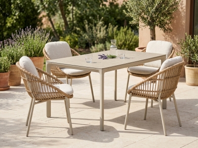 MWH Norden-Nomad Gartenm&ouml;belset, 4 Sessel mit Polster und 1 Tisch 160x95cm