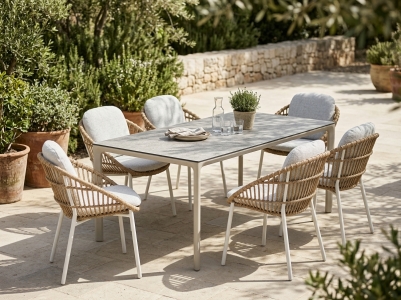 MWH Nomad-Norden Gartenm&ouml;belset-2, 6 Sessel mit Polstern und 1 Tisch  208x100cm