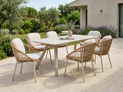 MWH Norden-Free Gartenm&ouml;belset sand, 6 Sessel mit Kissen und 1 Tisch 208x100x75cm