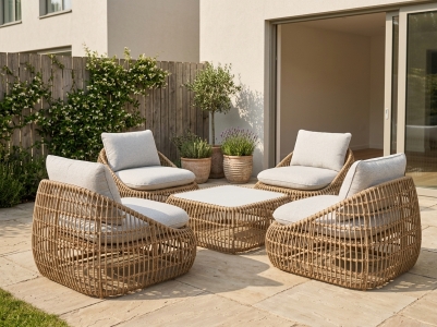 MWH Norden Loungeset-7 sand, 4 Loungesessel und 1 Loungetisch inkl. Polster