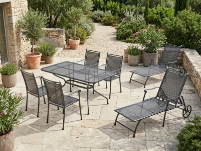 MWH Verso-Excelsior Gartenm&ouml;belset-4 iron grey, 4 Niederlehner, 1 Tisch 145x90cm, 2 Rolliegen