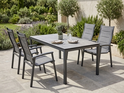 MWH Alutapo-Richmond Gartenm&ouml;belset eisengrau, 4 Stapelst&uuml;hle und 1 Tisch 160x95cm