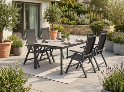 MWH Alutapo-Kensington Gartenm&ouml;belset-5 iron grey, 1 Tisch 160x95cm, 4 Positionssessel