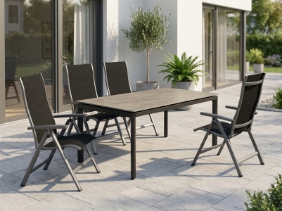 MWH Kensington Plus-Alutapo Gartenm&ouml;belset iron grey, 4 Positionssessel und 1 Tisch 160x95cm