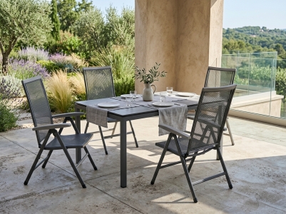 MWH Balero & Alutapo Gartenm&ouml;belset eisengrau, 4 Klappst&uuml;hle, 1 Tisch HPL Zement 160x95cm