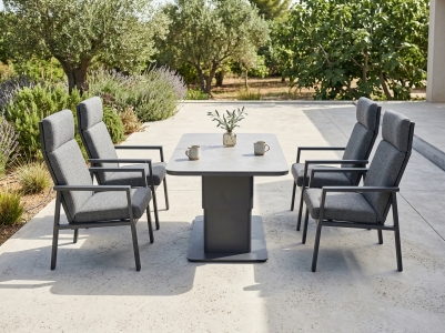 MWH Focosa Gartenm&ouml;belset, 4 Sessel mit verstellbarer R&uuml;ckenlehe, 1 Loungetisch 130x75cm h&ouml;henverstellbar