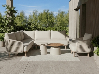 MWH Pi-Vila Nova Ecklounge-Set sand inkl. Polster, 1 Ecklounge 237,5x237,5cm, 1 Loungesessel, 2 Loungetische