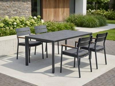 MWH Norland-Nomad Gartenm&ouml;belset anthrazit, 4 Sessel mit Sitzkissen, 1 Tisch 160x95x75cm