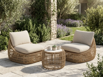 MWH Norden Loungeset-3 sand, 2 Loungesessel inkl. Polster und 1 Beistelltisch 57x41cm rund,