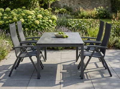 MWH Kensington-Alutapo Gartenm&ouml;belset iron grey, 4 Positionssessel, 1 Tisch HPL Zement Iron Grey 160x95cm