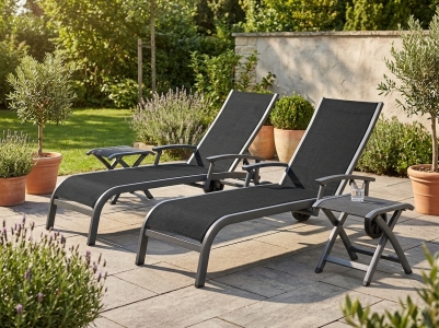 Royal Garden Kensington Plus Gartenliegen-Set, 2 Rolliegen mit verstellb. R&uuml;ckenlehne, 2 Hocker