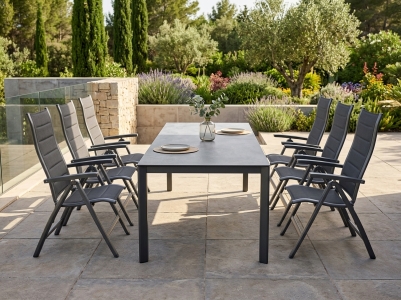MWH Richmond-Alutapo Gartenm&ouml;bel-Set eisengrau, 6 Positionssessel, 1 Ausziehtisch HPL Zement 228-295x100cm