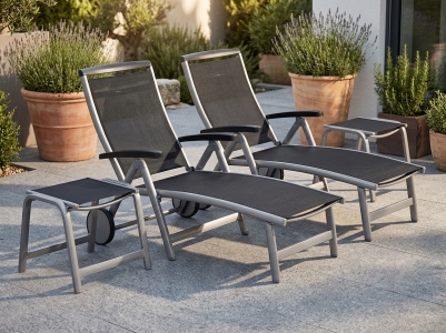 Sieger Exclusiv Royal Gartenliegenset graphit, 2 Rolliegen mit verstellb. R&uuml;ckenteil und 2 Hocker