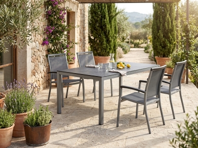 Sieger Royal graphit Gartenm&ouml;belset, 4 Stapelsessel und 1 Tisch 160x90cm