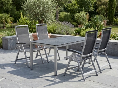 Sieger Royal graphit Gartenm&ouml;belset, 4 Klappsessel und 1 Tisch 160x90cm