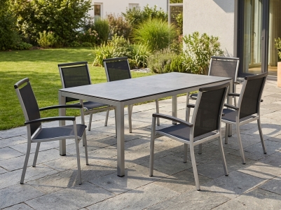 Sieger Royal graphit Gartenm&ouml;belset, 6 Stapelsessel und 1 Tisch 220x100cm