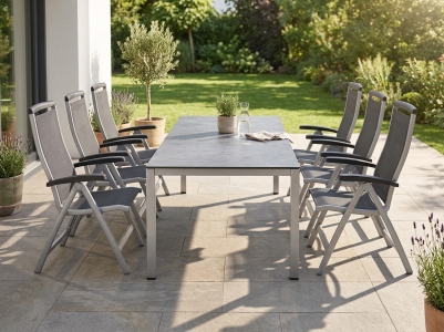 Sieger Royal graphit Gartenm&ouml;belset, 6 Klappsessel und 1 Tisch 220x100cm