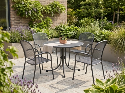 MWH Universal-Carlo Gartenm&ouml;bel-Set eisengrau, 4 Stapelsessel, 1 Tisch rund 90cm