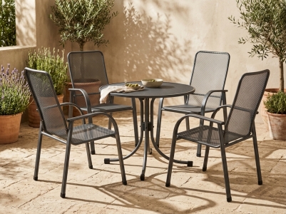 MWH Chalet-Universal Gartenm&ouml;belset eisengrau, 4 Stapelsessel und 1 Tisch rund 90cm