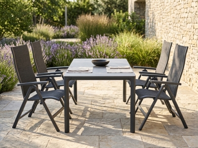 MWH Kensington Plus-Nomad Gartenm&ouml;belset, 4 Positionssessel irongrey und 1 Gartentisch Anthrazit 160x95x75cm