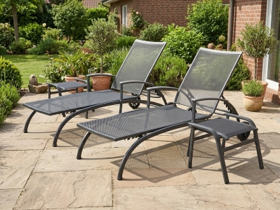 MWH Balero-Reno Gartenliegen-Set eisengrau, 2 Rollliegen mit verstellb. R&uuml;ckenteil, 2 Hocker
