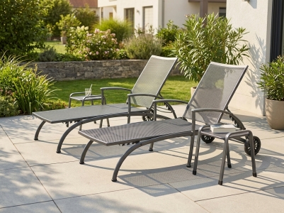 MWH Balero-Savoy Gartenliegen-Set iron grey, 2 Rollliegen, 2 Hocker