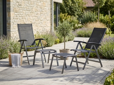 Sieger M&ouml;bel Bodega graphit Klappsessel Set, 2 Klappsessel 6-fach verstellbar, 2 Hocker
