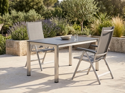 Bodega Gartenm&ouml;belset graphit, 2 Klappsessel 6-fach verstellbar, 1 Tisch 120x80cm