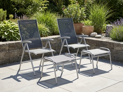 Sieger Sirio Gartenm&ouml;bel-Set graphit, 2 Klappsessel 6-fach verstell. R&uuml;ckenlehne, 2 Hocker