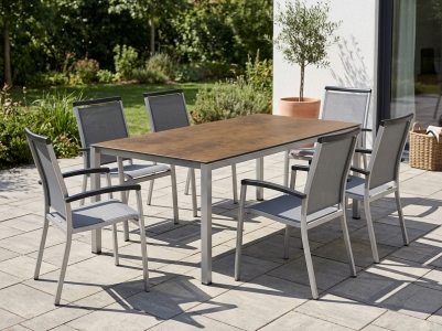 Sieger Royal Gartenm&ouml;belset graphit, 6 Stapelsessel, 1 Tisch 220x100cm Polytec Bronze-Gestell Graphit