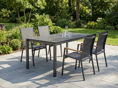 Cadiz Gartenm&ouml;belset-3 graphit, 4 Stapelsessel, 1 Gartentisch 160x90cm Polytec Beton dunkel