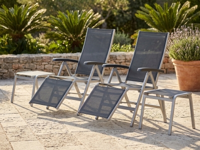 Sieger M&ouml;bel Bodega Relax-Set graphit, 2 Relaxsessel mit verstellbar, 2 Hocker